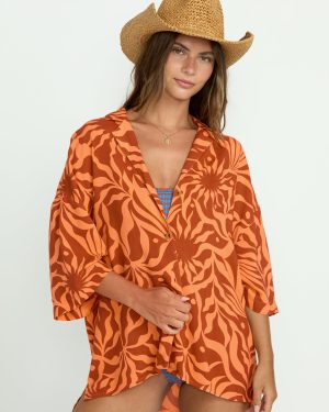 Beach Side Printed Short Sleeve Shirt – Orange Squeeze