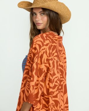 Beach Side Printed Short Sleeve Shirt – Orange Squeeze