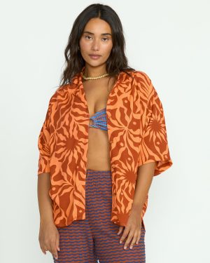 Beach Side Printed Short Sleeve Shirt – Orange Squeeze
