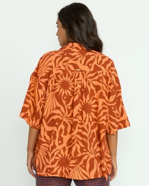 Beach Side Printed Short Sleeve Shirt – Orange Squeeze