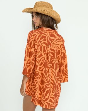 Beach Side Printed Short Sleeve Shirt – Orange Squeeze