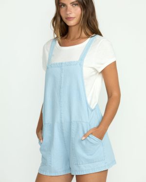 Beach Crush Denim Shortalls – Salt Blue