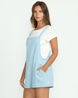Beach Crush Denim Shortalls – Salt Blue
