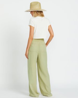 New Waves Gauze Elastic Waist Pants – Avocado