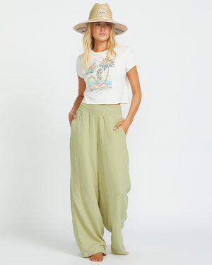 New Waves Gauze Elastic Waist Pants – Avocado