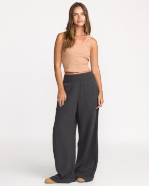 New Waves Gauze Elastic Waist Pants – Black Sands