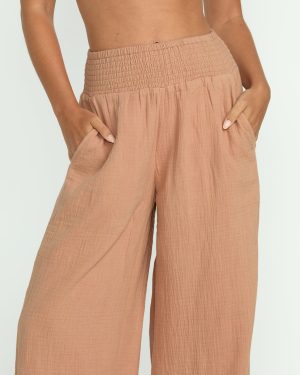 New Waves Gauze Elastic Waist Pants – Rose Brown