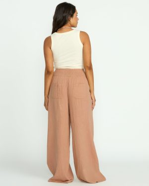 New Waves Gauze Elastic Waist Pants – Rose Brown