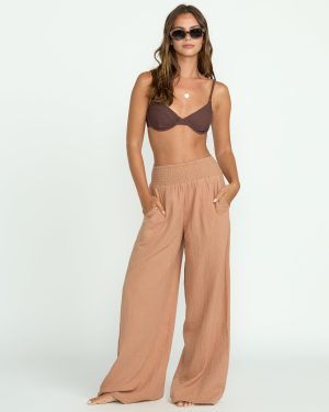 New Waves Gauze Elastic Waist Pants – Rose Brown