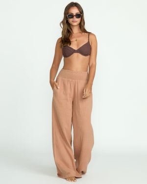 New Waves Gauze Elastic Waist Pants – Rose Brown