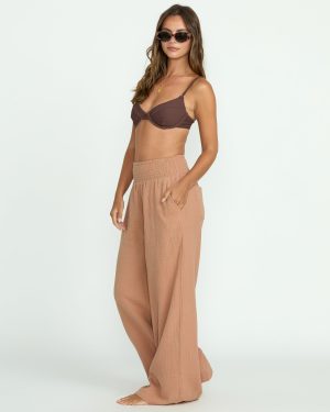 New Waves Gauze Elastic Waist Pants – Rose Brown
