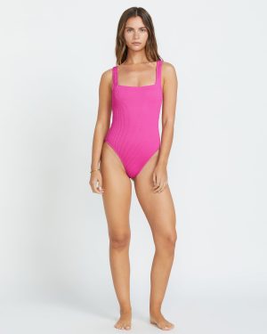 Summer High Square Neck One-Piece Swimsuit – Fiesta Pink
