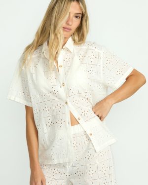 Eyelet Crush Beach Coverup Top – Salt Crystal