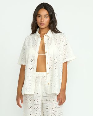 Eyelet Crush Beach Coverup Top – Salt Crystal