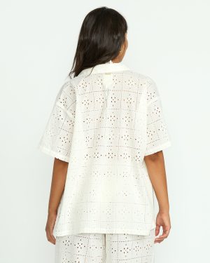 Eyelet Crush Beach Coverup Top – Salt Crystal