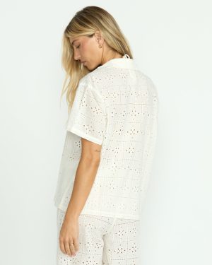 Eyelet Crush Beach Coverup Top – Salt Crystal