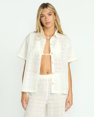 Eyelet Crush Beach Coverup Top – Salt Crystal