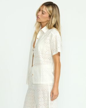 Eyelet Crush Beach Coverup Top – Salt Crystal