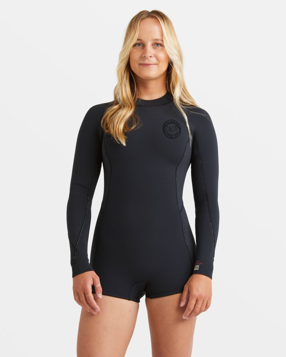 2/2mm Spring Fever Natural Upcycler Flatlock Back Zip Long Sleeve Springsuit - Black