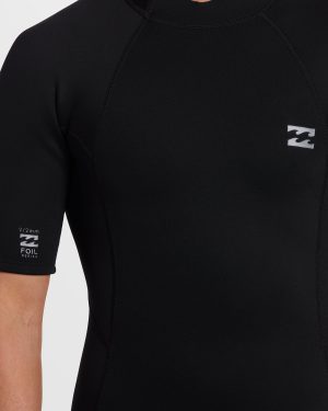 2mm Foil Flatlock Back Zip Short Sleeve Springsuit – Black