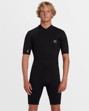2mm Foil Flatlock Back Zip Short Sleeve Springsuit – Black