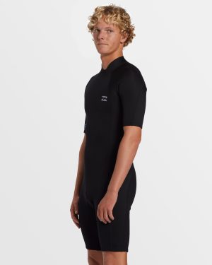 2mm Foil Flatlock Back Zip Short Sleeve Springsuit – Black