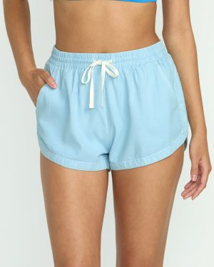 Road Trippin Elastic Waist Shorts – Washed Chambray