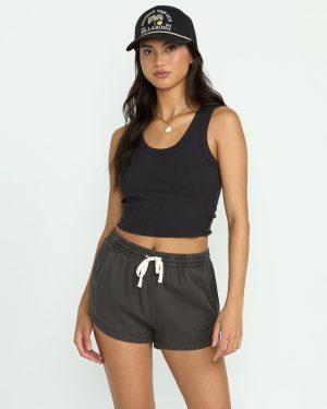 Road Trippin Elastic Waist Shorts – Off Black