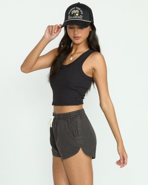 Road Trippin Elastic Waist Shorts – Off Black
