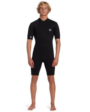 2mm Foil Flatlock Back Zip Short Sleeve Springsuit – Black